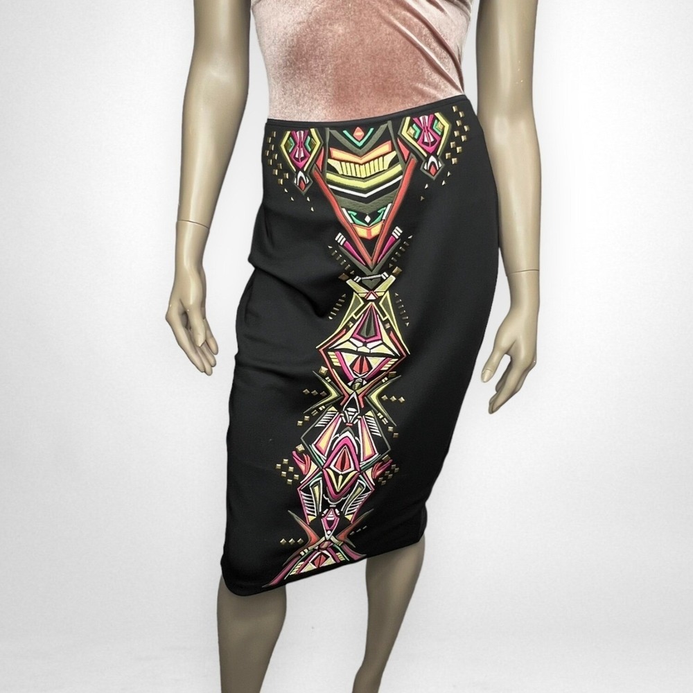 BISOU BISOU Embroidered‎ Studded Stretch Pencil Wiggle Skirt Medium